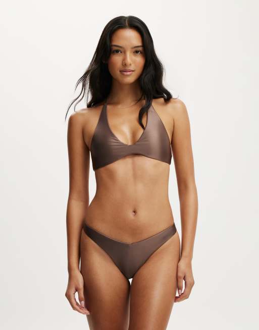 Cotton On Dip front high side brazilian bikini bottom in brown, 3 of 4