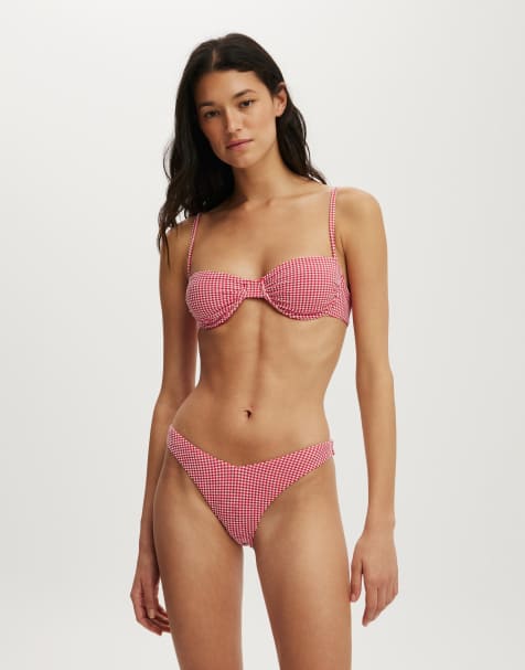 Cotton On Dip front high side brazilian bikini bottom in red - view 1
