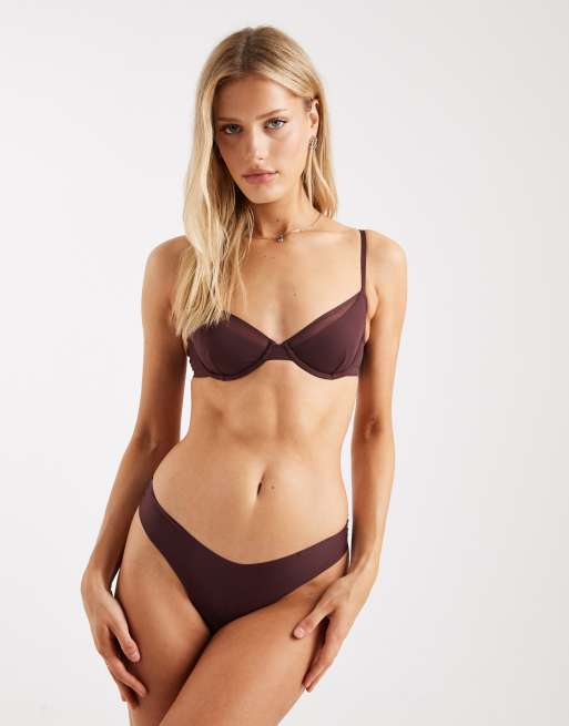 Cotton On double layer underwire bra in chocolate plum, 4 of 4