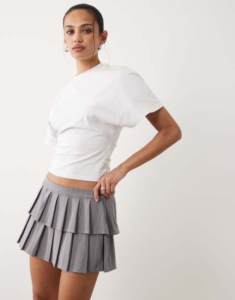 Cotton On double pleated mini skirt in grey pinstripe - view 1