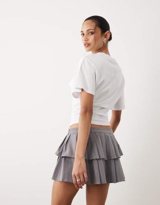 Cotton On double pleated mini skirt in grey pinstripe, 5 of 5