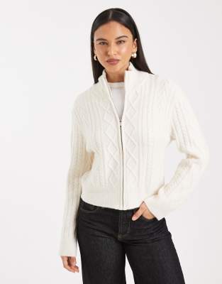 Cotton On Double Zip Cable Knit Sweater In White
