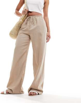 Cotton:On Cotton On drawstring straight leg linen blend pants in taupe-Neutral