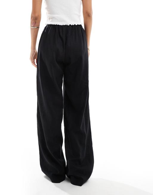 Cotton On drawstring straight leg pants in black linen | ASOS