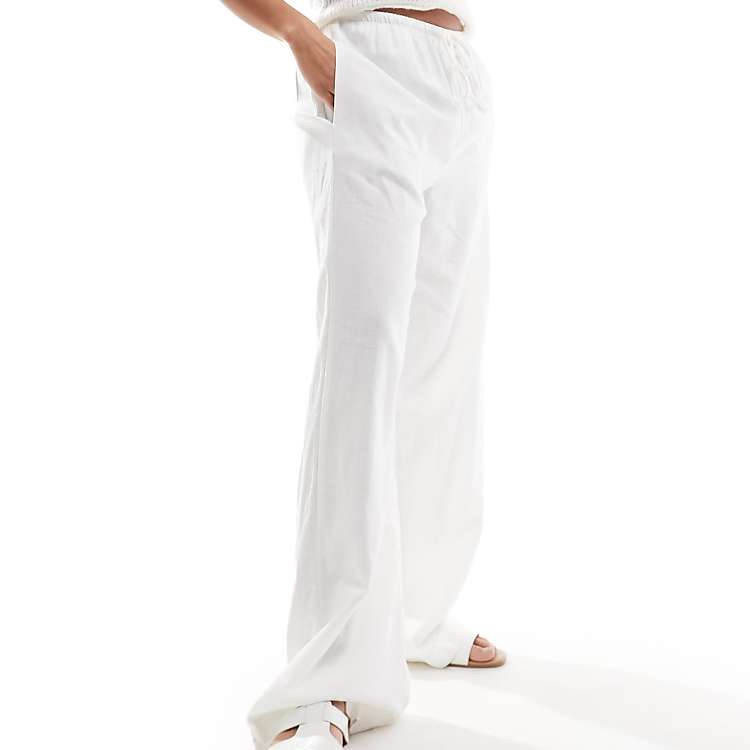 Cotton On drawstring straight leg pants in white linen blend Cotton On drawstring straight leg pants in white linen blend