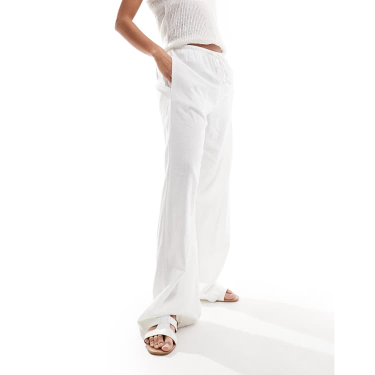 JM Collection Plus Size Gauze Drawstring Pants Bright White