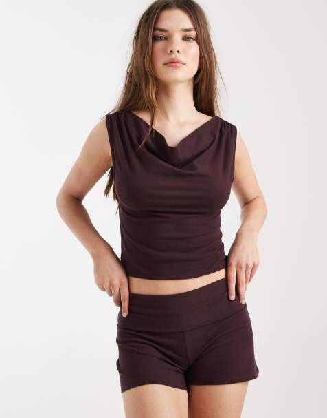 Cotton On - Dreamy - Chokolade-blommelilla shorts med rullet talje - view 1