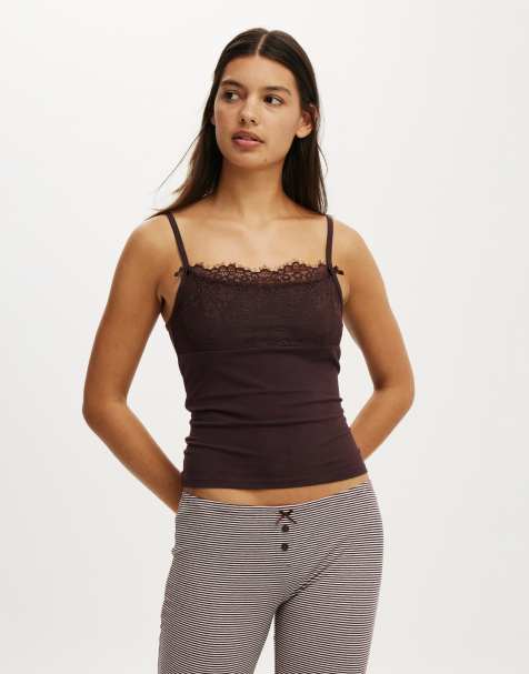 Cotton On Dreamy soft lace overlay cami in brown - view 1