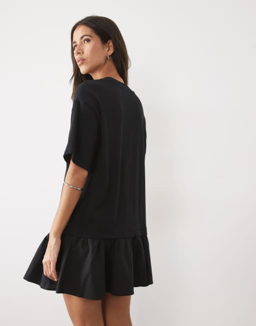 Cotton On drop waist ruffle hem mini dress in black, 4 of 4