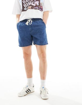 Cotton:on Cotton On Easy Shorts In Black With Drawstring Waist In Midstone Indigo Wash-blue