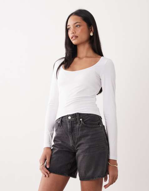 Cotton On – Eden – Biały top z długimi rękawami i dekoltem w kształcie litery V - view 1