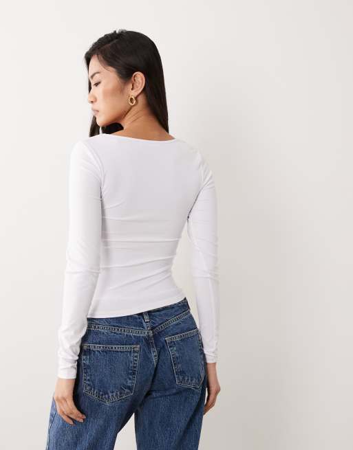 Cotton On - Eden - Top bianco a maniche lunghe con scollo a V, 4 di 4