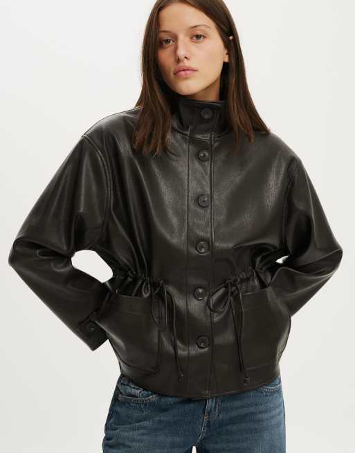 Cotton On Eli faux leather parka in black, 2 of 4