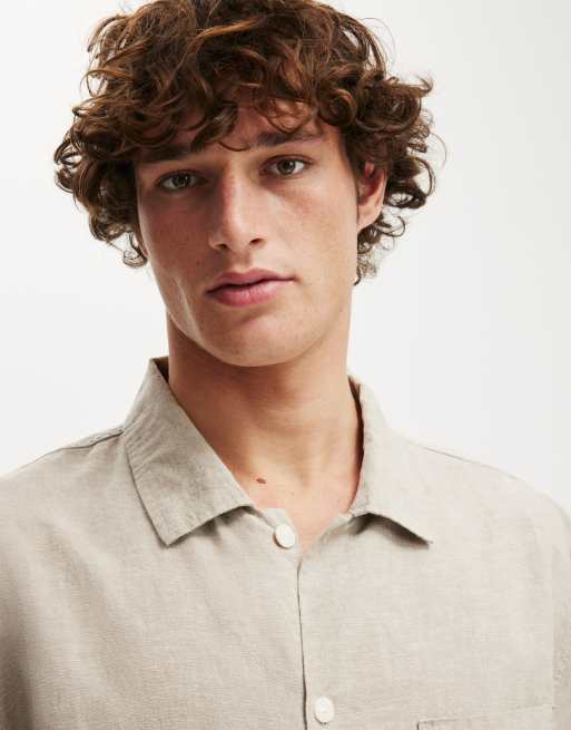 Cotton On – Eli – Kurzärmliges Hemd aus Leinenmix in strukturiertem Hellbeige, 4 von 4
