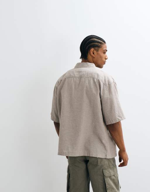 Cotton On Eli linen blend short sleeve shirt in textured black, 5 of 5