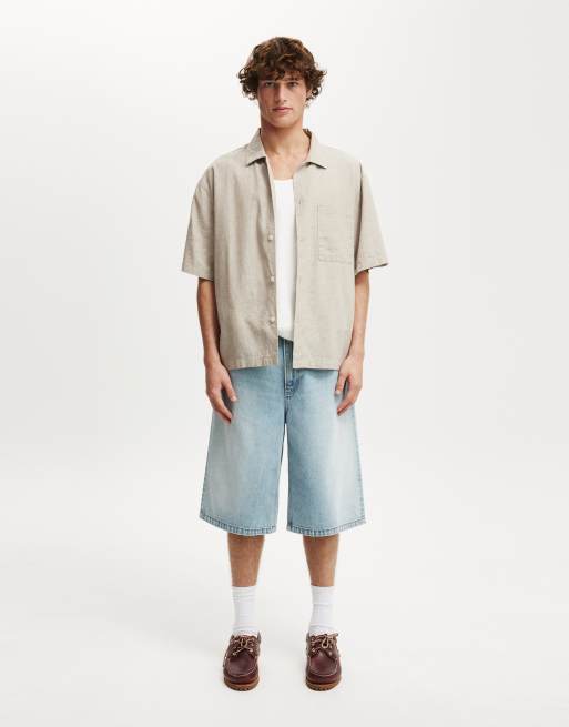 Cotton On eli linen blend short sleeve shirt in textured oatmeal, 3 of 4