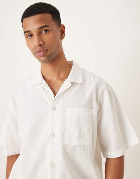 Cotton On Eli linen blend short sleeve shirt in textured white 
