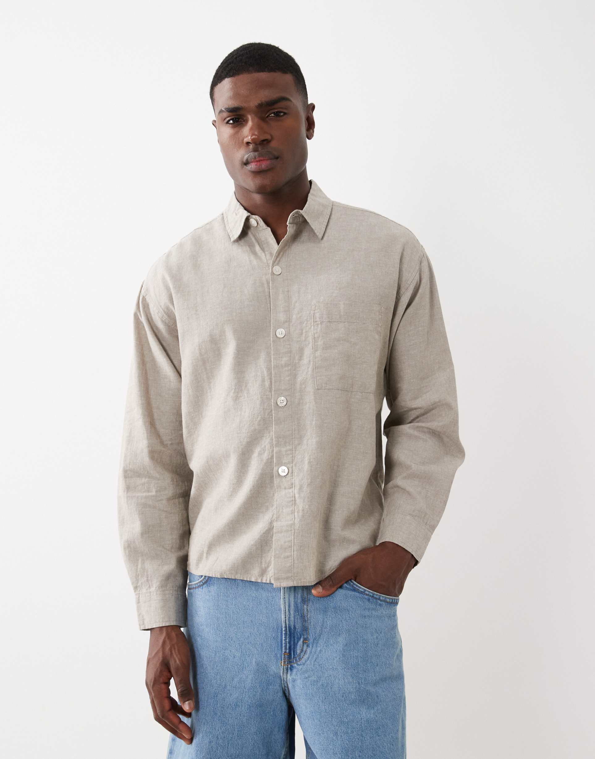 cotton on eli long sleeve shirt in textured oatmeal