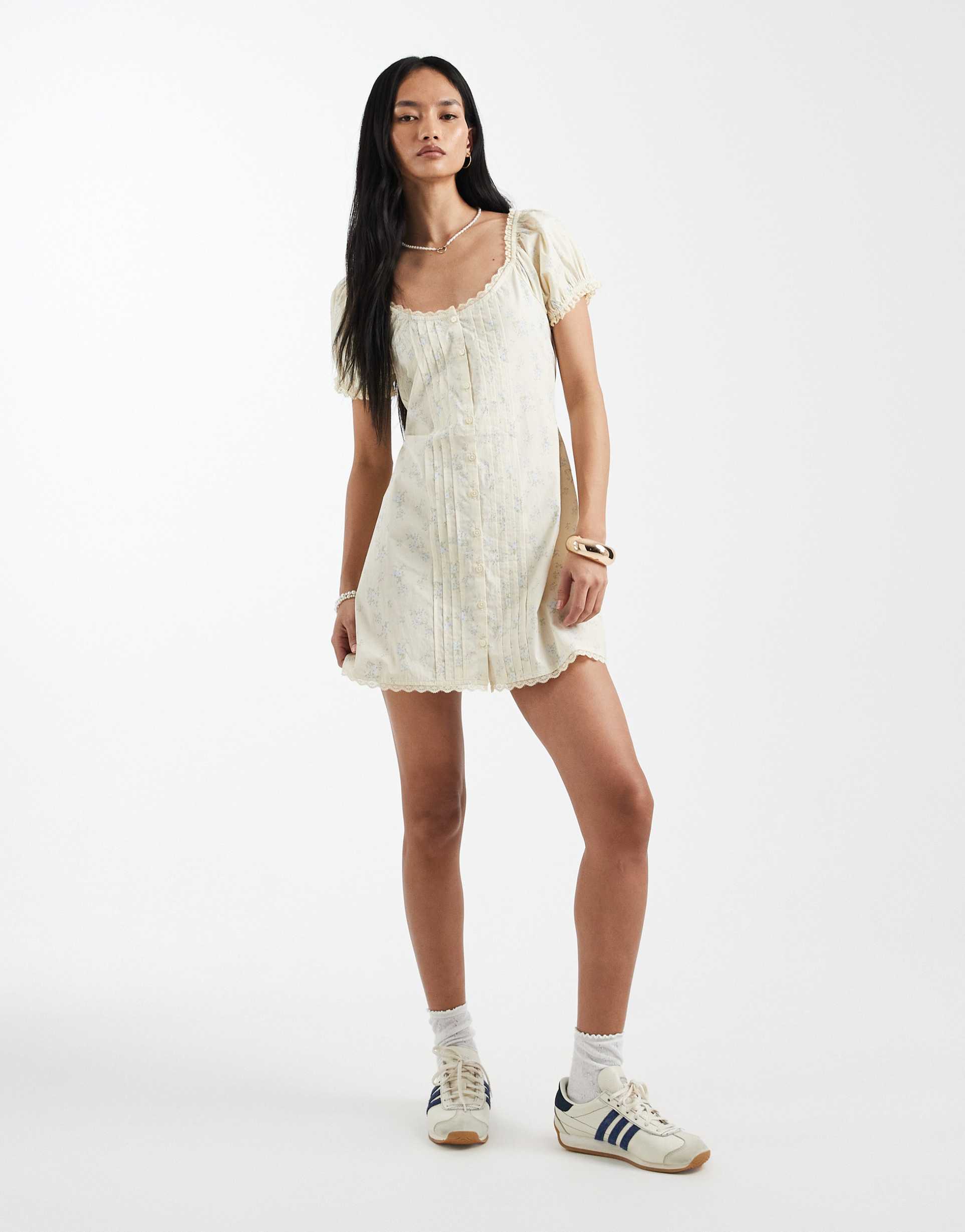 cotton on eliza babydoll button down mini dress in delicate floral
