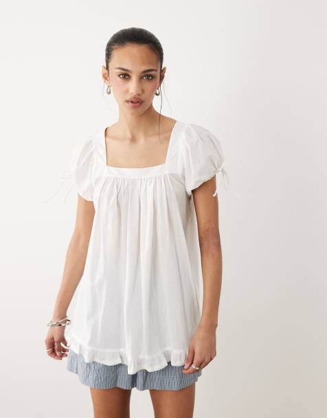 Cotton On eliza babydoll tunic smock top in white - view 1