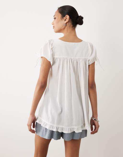 Cotton On eliza babydoll tunic smock top in white, 4 of 4