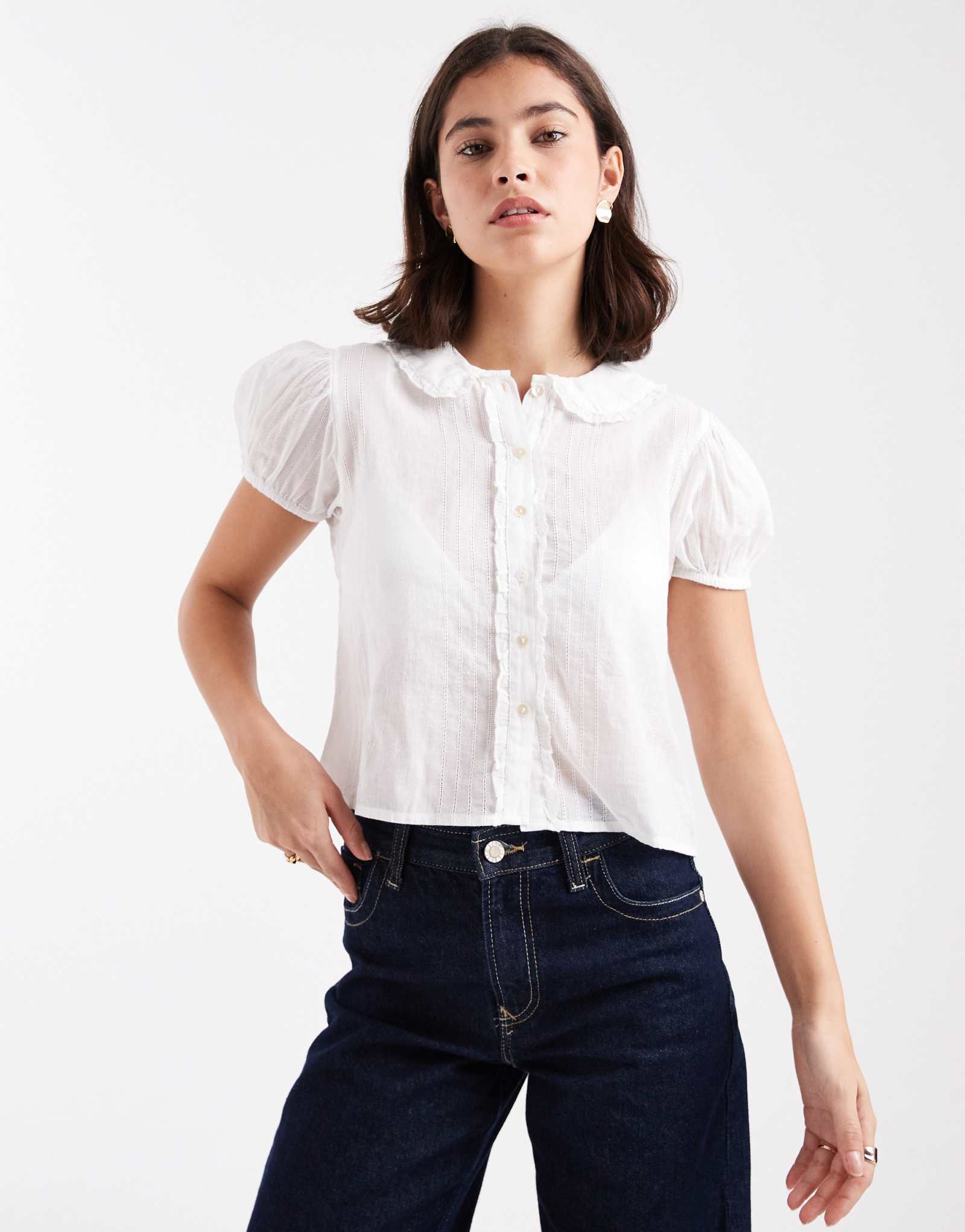 Белая рубашка с короткими рукавами и оборками из хлопка eliza