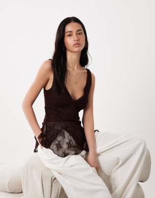 Cotton On elsie babydoll tank top in dark oak