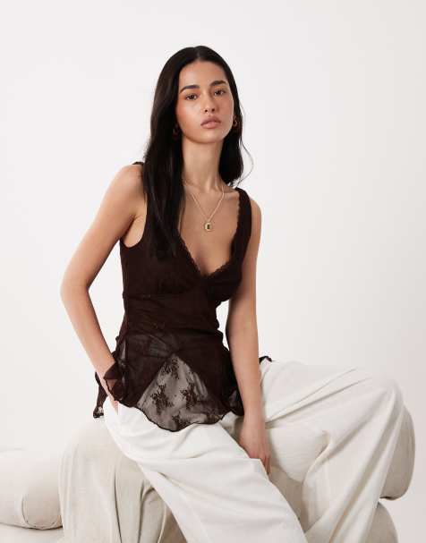 Cotton On elsie babydoll tank top in dark oak