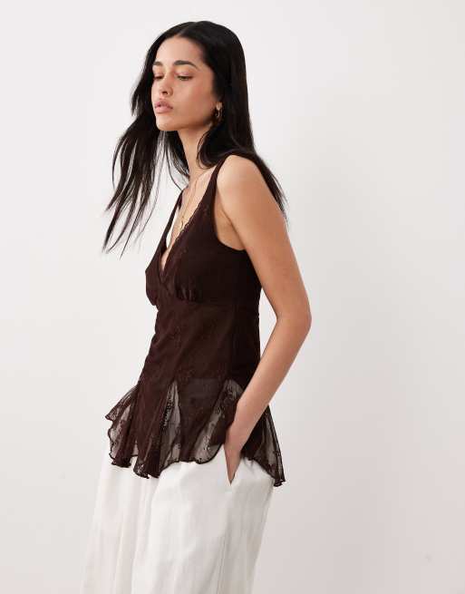 Cotton On – Elsie – Mörkbrun topp i babydoll-modell, 3 av 4