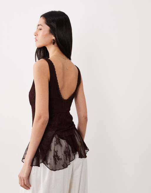 Cotton On – Elsie – Mörkbrun topp i babydoll-modell, 4 av 4