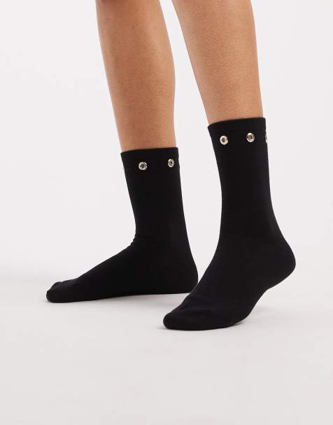 Cotton On embellished eyelet crew socks in black - view 1