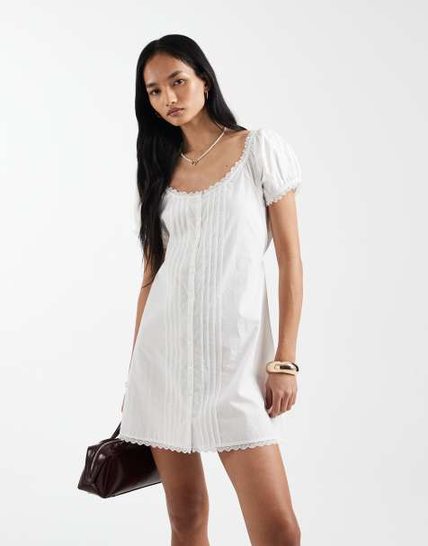 Cotton On Emma babydoll jurk met knoopsluiting mini in wit - view 1