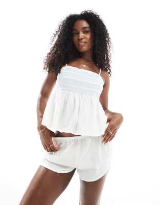 Cotton On - Ensemble de pyjama à fronces - Blanc cassé