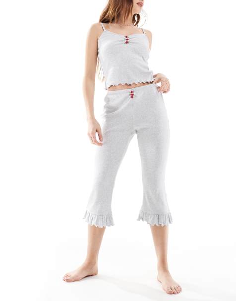 Cotton On - Ensemble de pyjama avec caraco et corsaire en maille pointelle - Gris - view 1