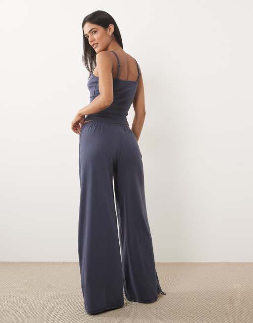 Cotton On - Ensemble de pyjama en maille pointelle avec caraco et pantalon large - Bleu acier, 2 de 4