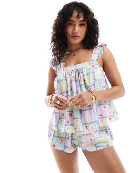 Cotton On - Ensemble de pyjama tissé avec caraco babydoll à imprimé mouchoir - view 1