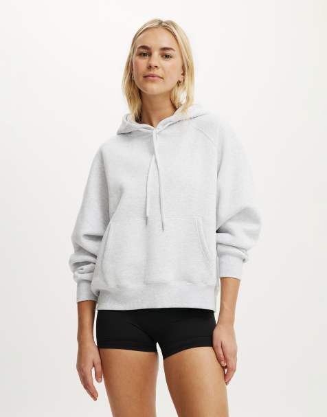 Cotton On – Essential – Szara pluszowa bluza z kapturem i raglanowymi rękawami - view 1