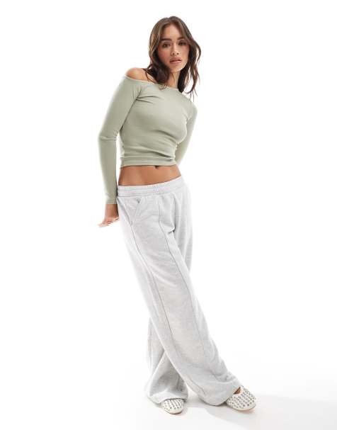 Cotton On - Essential - Top a maniche lunghe asimmetrico color salvia deserto a coste - view 1