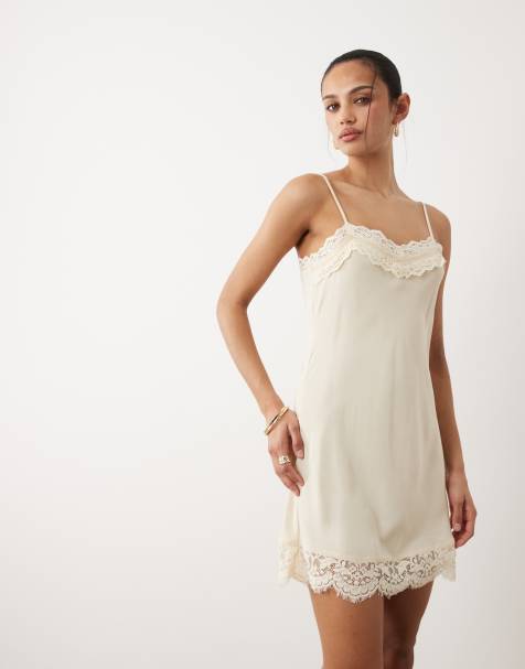 Cotton On Estelle asymmetric slip mini dress in honey cream - view 1