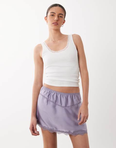 Cotton On – Estelle – Ljuslila minikjol i satin med spetskant - view 1