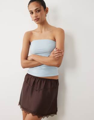 Cotton On Estelle Mini Satin Skirt With Lace Trim In Multi