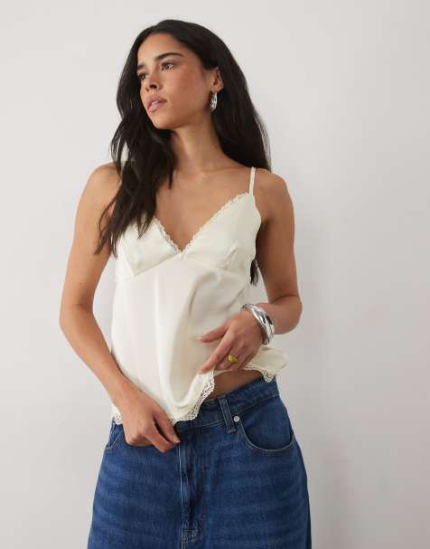 Cotton On estelle satin lace cami top in honey cream