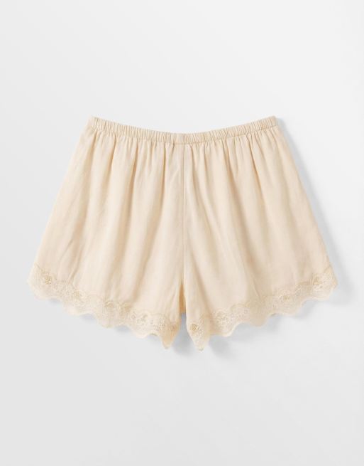 Cotton On estelle satin lace mini shorts in honey cream, 7 of 9