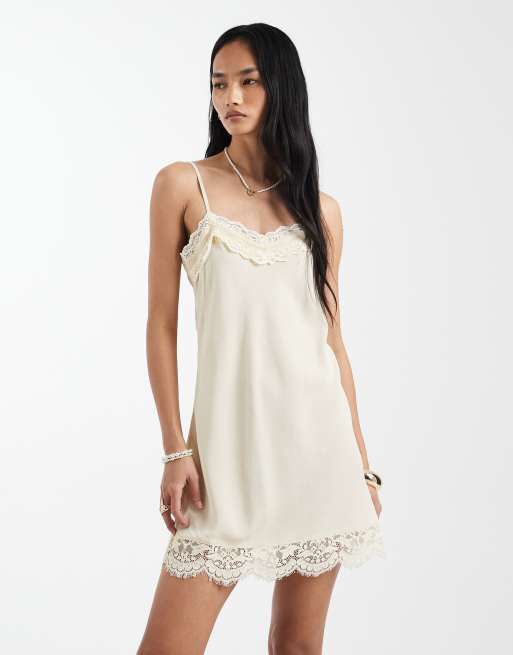 Cotton On estelle satin mini slip dress in cream, 2 of 4