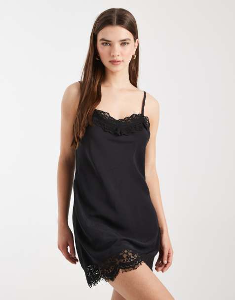 Cotton On - Estelle - Vestito sottoveste corto in raso nero - view 1