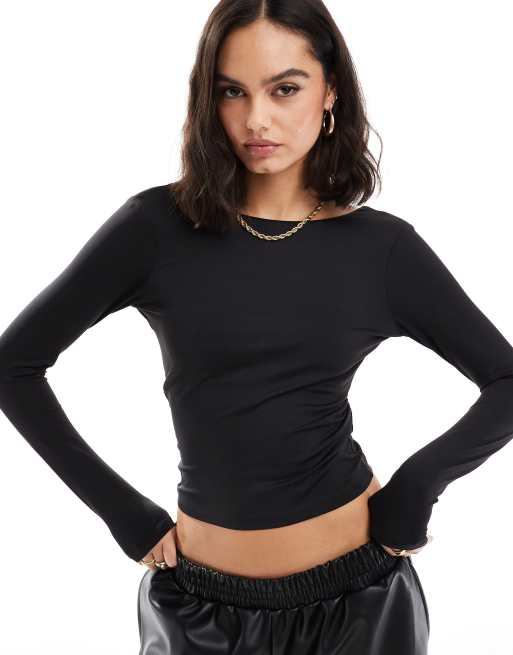 Cotton On Ever smooth backless long sleeve top in black