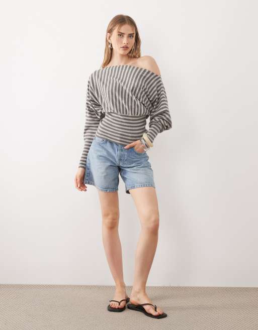 Cotton On everfine batwing knit top in grey stripe, 2 of 4