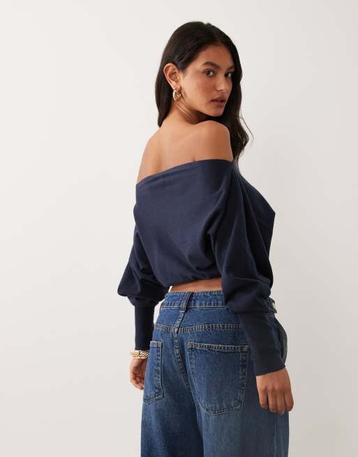 Cotton On everfine batwing-stickad tröja i navy, 4 av 4