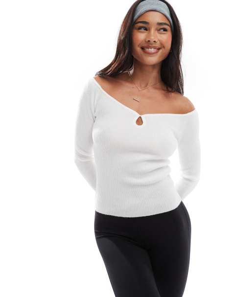 Cotton On everfine sweetheart keyhole off shoulder sweater in porcelain