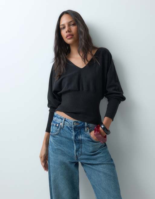 Cotton On everfine cinched v neck knit in black, 3 of 5